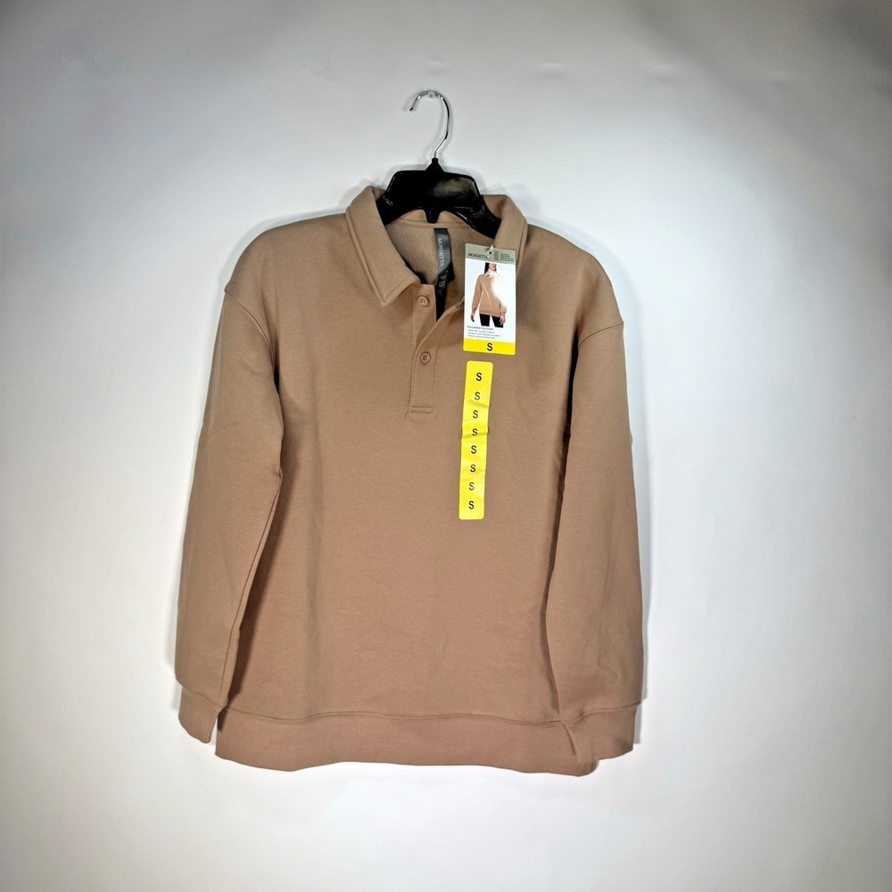 Mondetta Ladies' Collared Fleece Pullover Top, Tan, Size Small